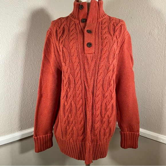 Banana Republic Orange Cable Knit High Neck Button Collar Sweater Size Large - Picture 11 of 11